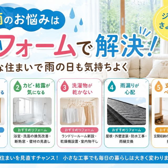 梅雨のお悩みはリフォームで解決！快適な住まいで雨の日も気持ちよく